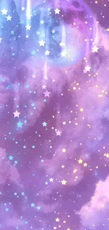 Dreamy purple cosmic wallpaper with stars.