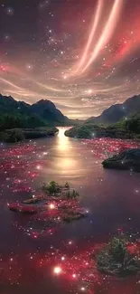 Fantasy cosmic river under a starry sky.