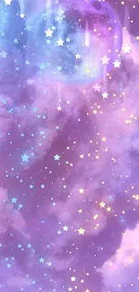 Lavender clouds and stars wallpaper.