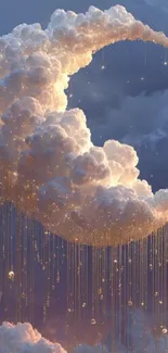 Crescent cloud with golden drops in blue sky wallpaper.