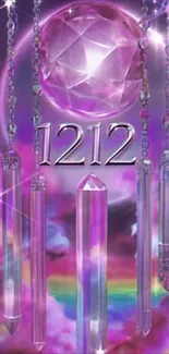 Dreamy purple wallpaper with crystals and number 1212.