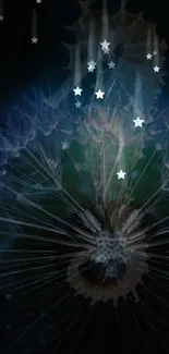 Dreamy dandelion with stars in night sky wallpaper.