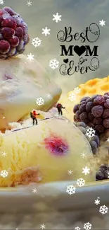 Artistic fantasy wallpaper with ice cream and berries.