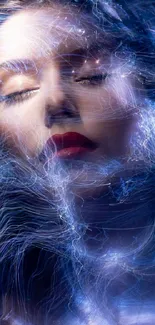 Dreamy portrait with ethereal blue swirls.