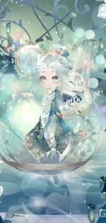 Fantasy character with floral background on mobile wallpaper.