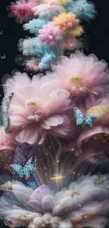 Dreamy floral and butterfly art wallpaper with a magical touch.