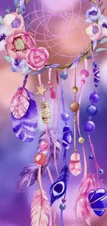 Dreamy purple and pink floral dreamcatcher wallpaper.