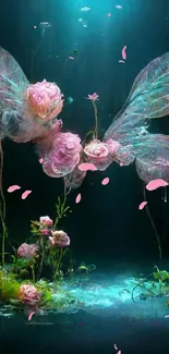 Ethereal floral fairy wings in an enchanting underwater scene.