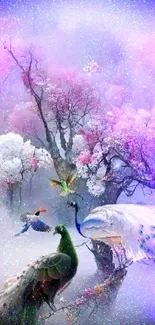 Dreamy pastel peacock and floral art with vibrant colors for mobile wallpaper.