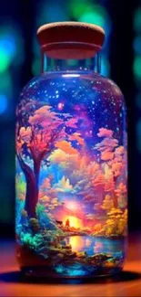 Glowing fantasy forest in a bottle wallpaper.