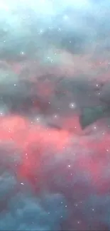 Dreamy galaxy clouds with pink, blue hues and scattered stars.