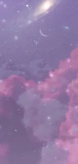 Dreamy galaxy with purple clouds and stars as wallpaper.