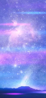 Mobile wallpaper of a dreamy galaxy night sky with purples and blues.