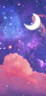 Galaxy wallpaper with crescent moon and clouds.