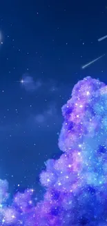 Dreamy night sky wallpaper with crescent moon and colorful clouds.