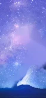 Purple galaxy wallpaper with stars and cosmic clouds for mobile phones.