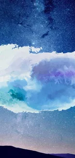 Dreamy galaxy watercolor wallpaper with cosmic blues and purples.