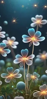 Dreamy glowing flowers at night wallpaper.