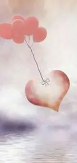 Dreamy heart balloon floating in clouds with pastel colors.