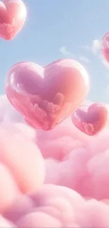 Floating pink hearts in soft clouds.