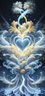 Heart-shaped cloud in dreamy blue and yellow hues wallpaper.