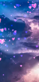 Dreamy sky with colorful heart shapes forming a whimsical and enchanting mobile wallpaper.