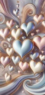 Abstract hearts and swirls wallpaper in pastel colors