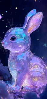 Holographic bunny in a cosmic starry night setting.