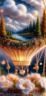 Whimsical hot air balloon with a dreamy scenic view.