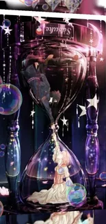 Fantasy wallpaper with hourglass and bubbles.