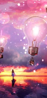 Fantasy light bulb scene with vivid sunset reflection.