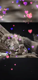 Lion with hearts and teddy bear mobile wallpaper