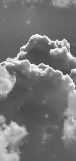 Monochrome wallpaper of clouds and stars creating a dreamy night sky effect.