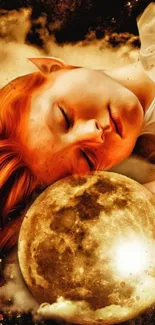 Dreamy moonlit fantasy art with sleeping figure.