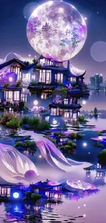 Dreamy moonlit fantasy scene with glowing reflections and serene ambiance.