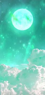 Moonlit sky with ethereal clouds mobile wallpaper.