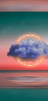 Neon cloud above ocean with teal and pink hues.