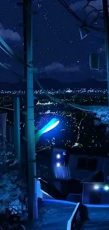 Anime-style night cityscape wallpaper with glowing city lights.