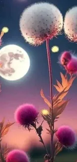 Dreamy floral wallpaper with moonlit flowers and a calming night sky.