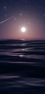 Moonlit night ocean with stars and calm waves wallpaper.