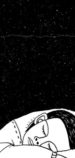 Minimalist art of a person sleeping under a starry sky.