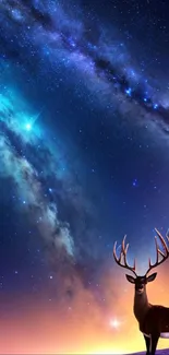 Deer against a starry night sky wallpaper with vibrant colors.