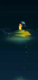 Imaginative night sky wallpaper with a glowing paper plane under stars.