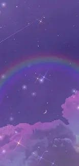 Dreamy night sky with rainbow, stars, and clouds mobile wallpaper