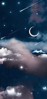 Dreamy night sky wallpaper with moon and stars.