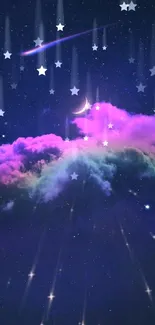 Celestial night sky with vibrant clouds and stars.