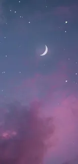 Dreamy night sky wallpaper with crescent moon and stars.