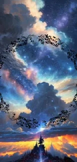 Night sky wallpaper with vibrant colors and ornate circle.