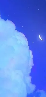 Dreamy night sky with crescent moon and clouds.