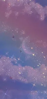 Dreamy night sky with stars and clouds wallpaper for mobile.